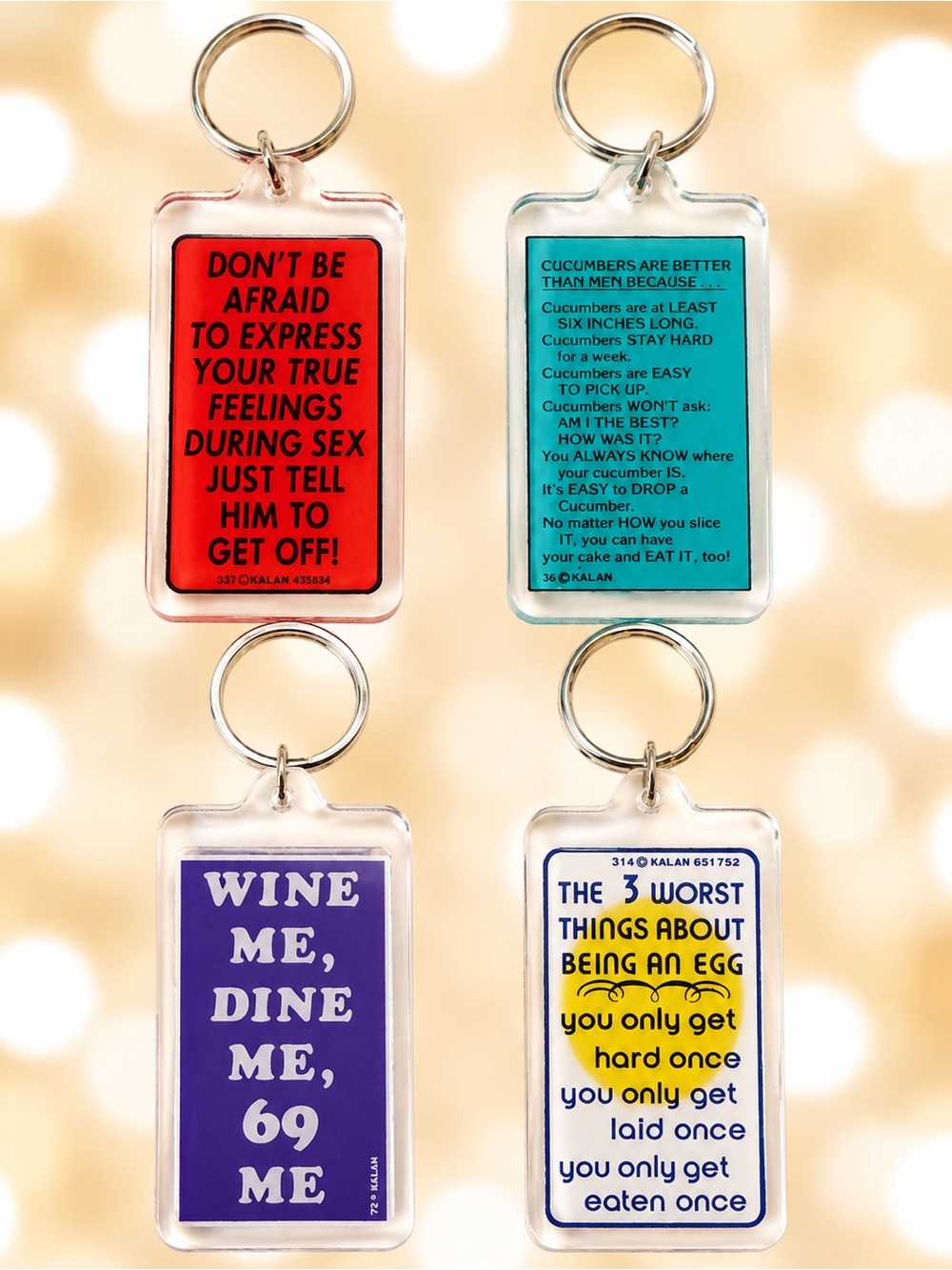 Vintage 90s Kalan Set of 4 Funny Novelty Adult Humor Keychains